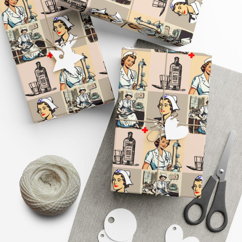 retro nurse wrapping paper