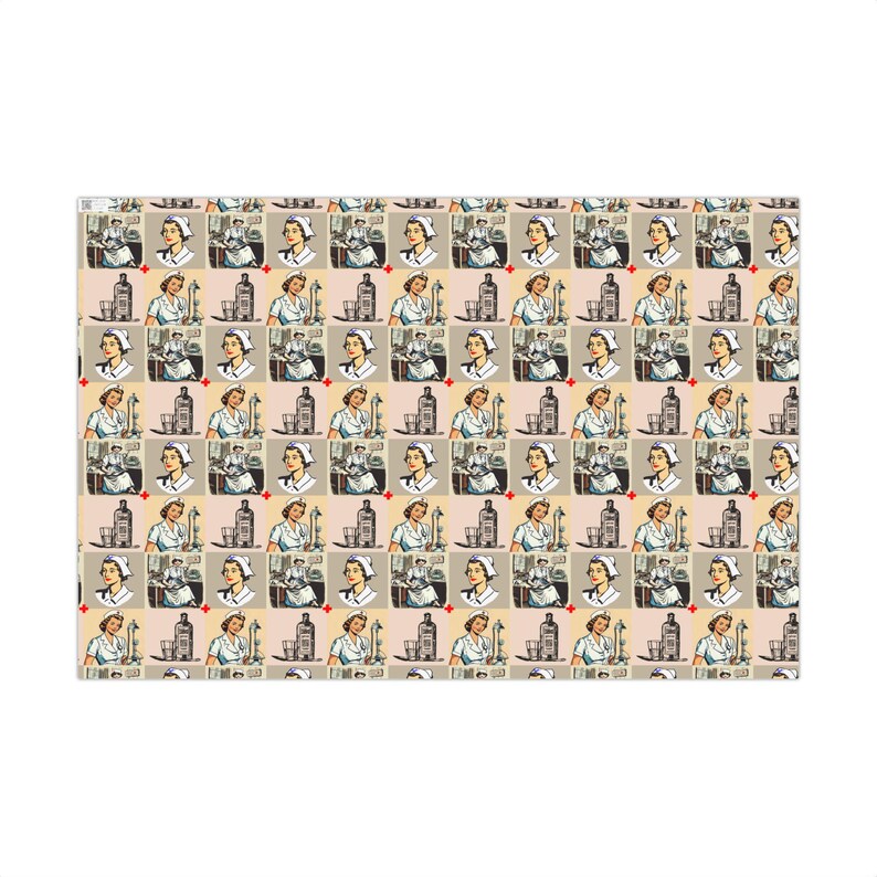 Vintage Nurse Wrapping Paper - Retro Nurse Gift Wrap Paper, Eco-Friendly Wrapping, Holiday, Birthday Gifts for Nurse, Healthcare Wrapping image 8