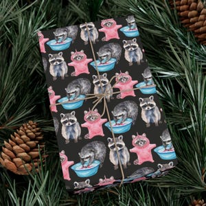 Raccoon Wrapping Paper, Christmas Wrapping Paper, Cute Animal Paper Wrap Roll for Birthday, Holidays - Street Cat Silly Raccoon Present Wrap