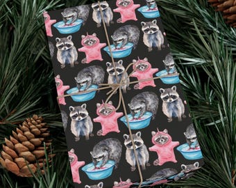 Waschbär Geschenkpapier, Weihnachtsgeschenkpapier, niedliches Tierpapier Wrap Rolle für Geburtstag, Feiertage - Street Cat Silly Raccoon Geschenkverpackung