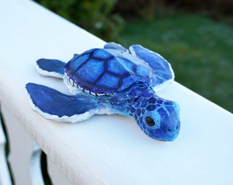 Handmade Sea turtle paper unique mache animal statue figurine gift