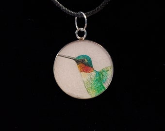 Hand-Drawn Bird Pendant: Hummingbird