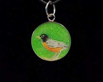 Hand-Drawn Bird Pendant: American Robin