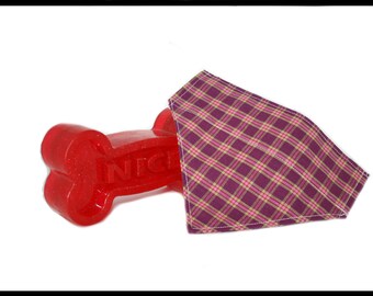 Magenta and Chartreuse Plaid Dog Bandana Slide On Collar