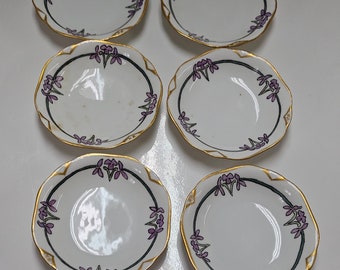 Vintage painted plates with gold etching