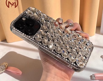 Luxus Strass Edelstein iPhone Hülle | Bling Glitter Handyhülle | Handgefertigtes Schmuckkästchen | Geschenk für Sie | Trendy Sparkle Koffer
