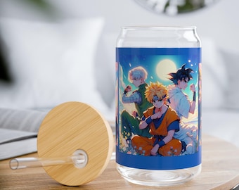 Anime Glass Cup with Bamboo Lid & Straw, Manga Gift