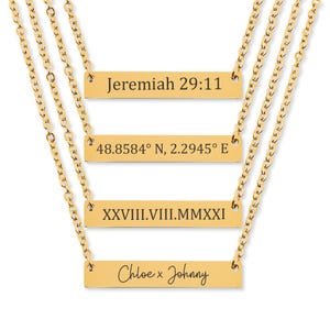 Gepersonaliseerde rekstokketting Bijbelvers Kaartcoördinaten Koppelketting Aangepaste staafketting Verjaardagsdatum Huwelijksdatum cadeau