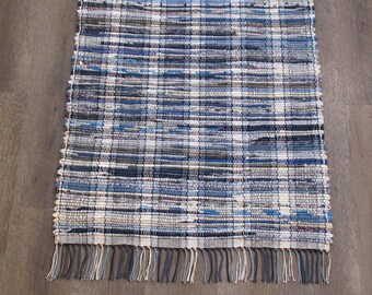 Rag Rug "Tradition in Blue XII " Long Floor Runner   OOAK