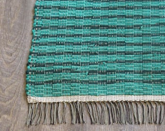 Rag Rug "Green Apple Salad Short and Sweet" OOAK Wool Rag Rug