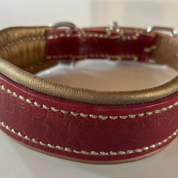 Handgenähtes, gepolstertes Halsband aus Leder für Hunde