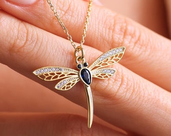 Sterling Silver Dragonfly Necklace with Birthstone, Personalized Gift