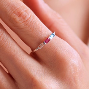 14K Solid Gold Birthstone Ring, Dainty Gemstone Stacking Ring