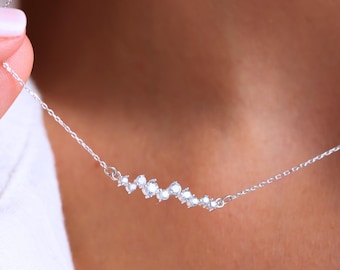Minimalist Sterling Silver Diamond Necklace, Elegant Bridal Jewelry