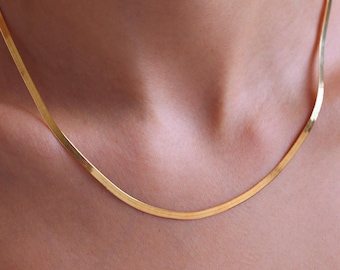 Collar de espiga de oro, collar de cadena de serpiente, cadena de espiga, collar de capas de serpiente, collar de uso diario para mujeres, regalo para ella