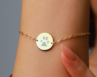 Gold PawPrint Custom Bracelet, Pet Memorial Bracelet, Pet Remembrance Gift, Pet Custom Bracelet, Pet Loss Gifts, Paw Bracelet, Cat Loss Gift