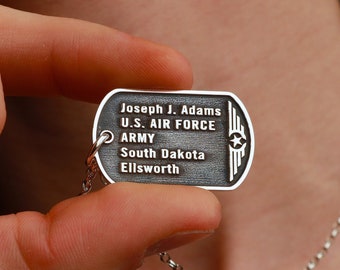 Engraved Necklace for Men, US Army Dog Tag ID, Personalized Engraved Necklace, Customized Necklace, Military Dog Tag Pendant, CustomNecklace