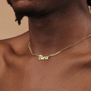 Collar con nombre personalizado, collar con nombre gótico, collar con nombre para hombre, collar personalizado, collar con nombre en inglés antiguo con cadena cubana, regalo personalizado