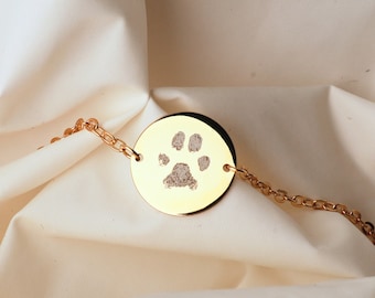 Paw Print Disc Bracelet, Personalized Pet Memorial, Sterling Silver