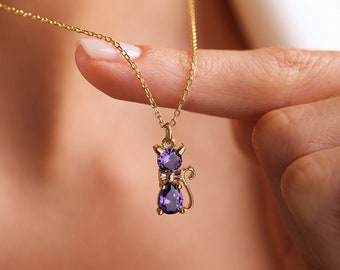 Custom Cat Birthstone Necklace, Pet Memorial Jewelry