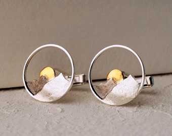 Silver Mountain Cufflinks, Groom Gift
