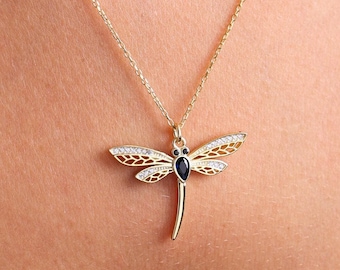 Sterling Silver Birthstone Dragonfly Necklace, Personalized Memorial Gift