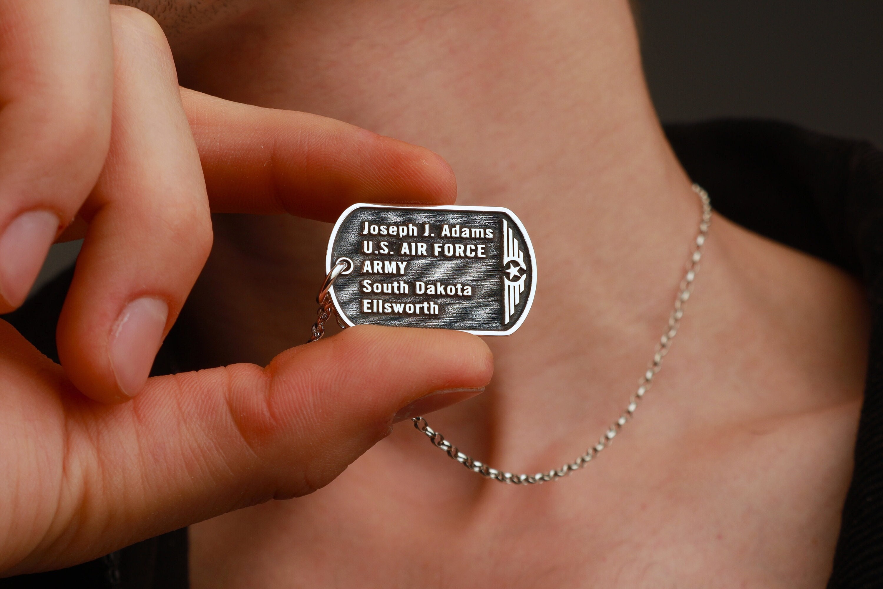 Sterling Silver US Army Dog Tag Necklace, Personalized Military