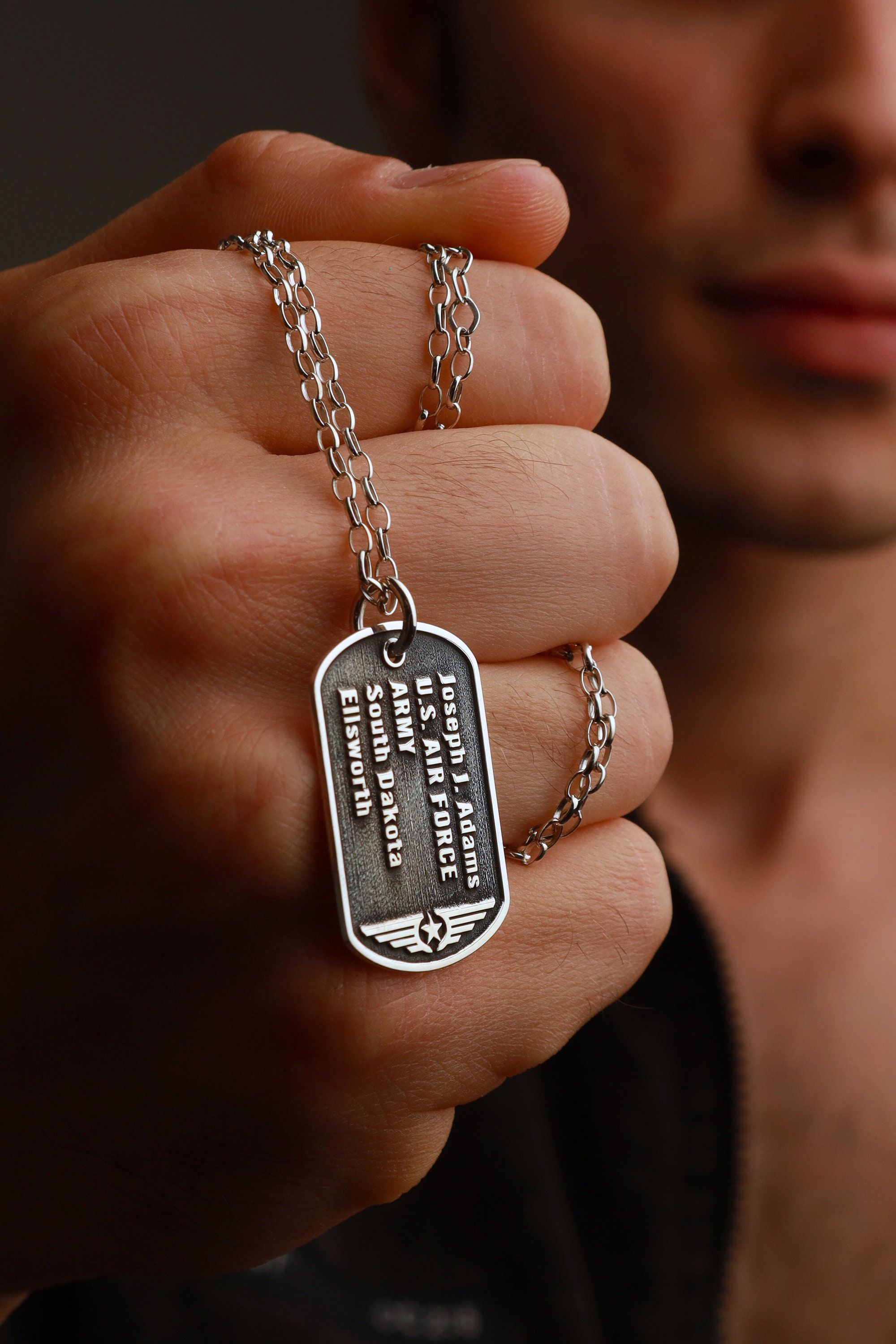 Military Stainless Steel Dog Tag Necklace / Military Hand Stamped