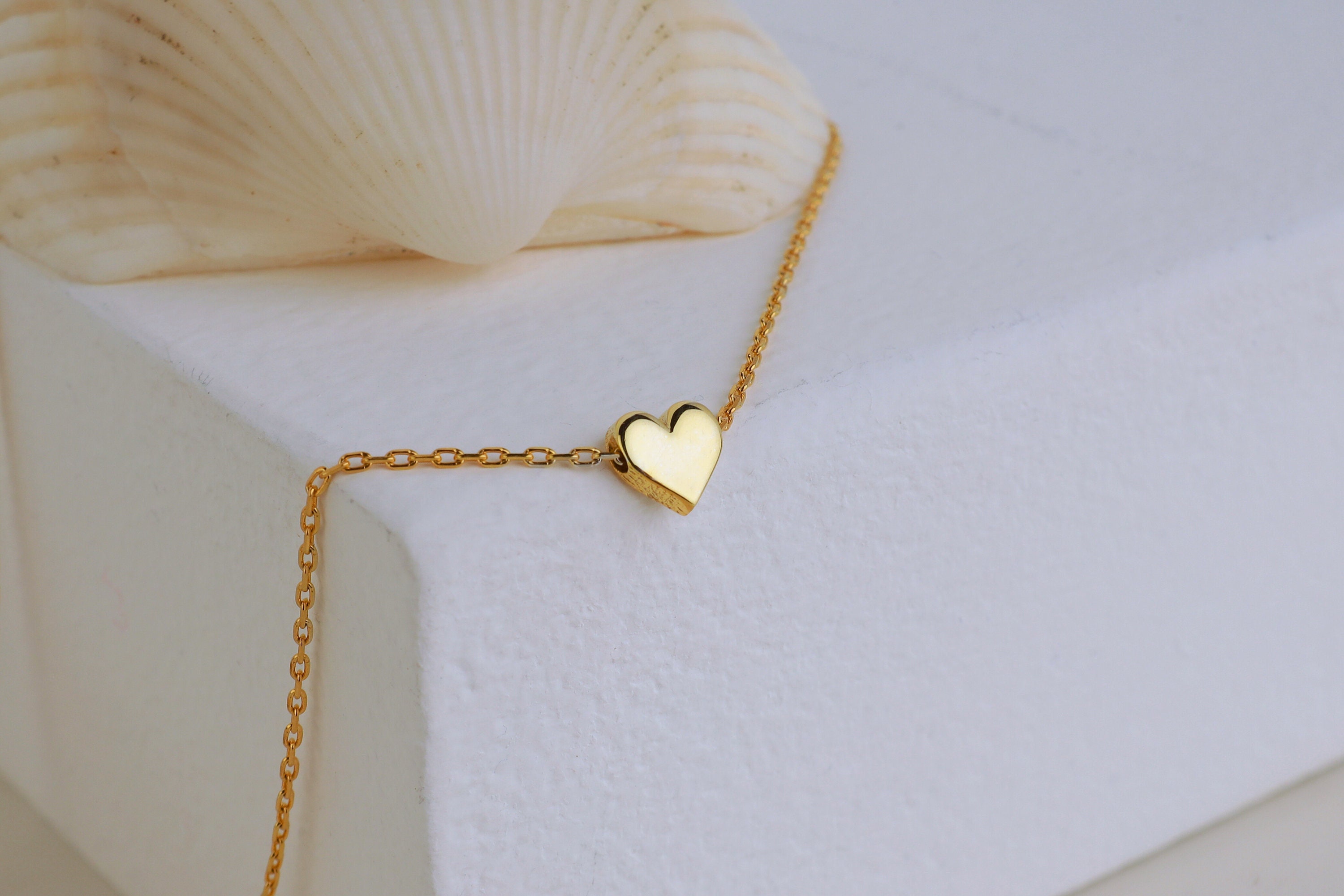 14K Solid Gold Heart Women's Pendant Necklace, Necklace