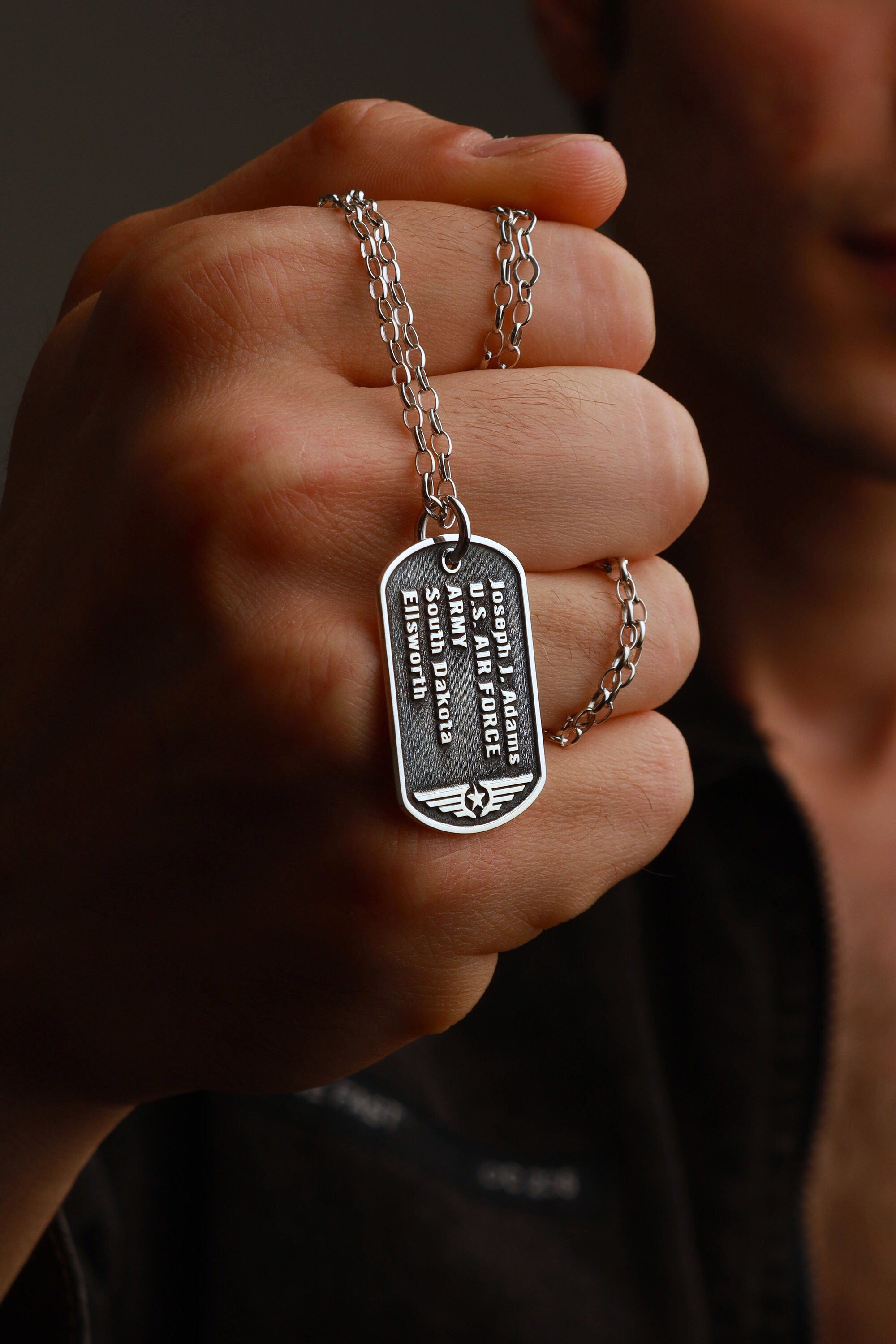 Silver Dog Tag Necklace Army ID Tag Fathers Day Gift Custom Engraved Silver Necklace for Men memorial Military Necklace dog Tag Pendant Etsy
