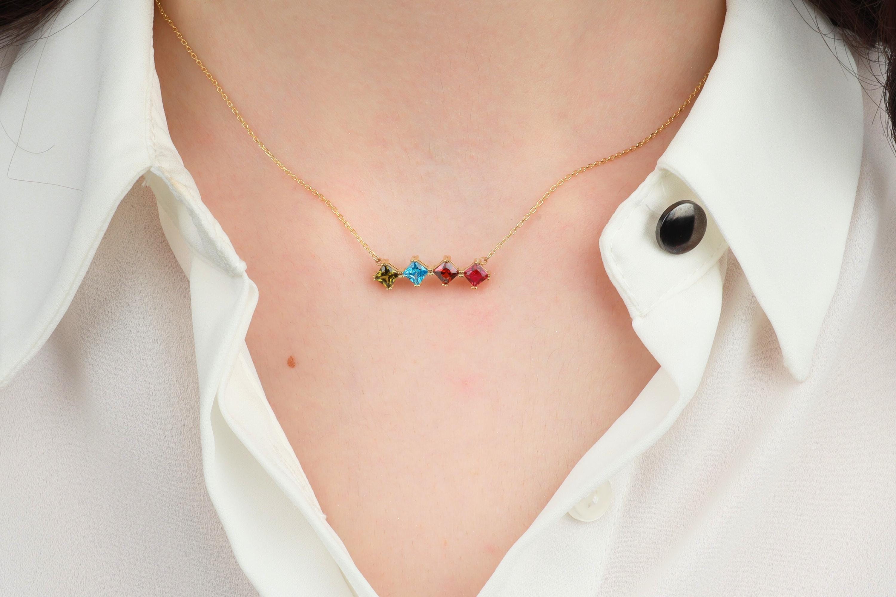 Baguette Birthstone Family Necklace, Custom Birthday Necklace