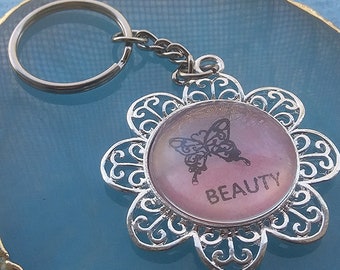 Keychain Handmade Butterfly Beauty Hand Painted Stamped One of a Kind Silver Sealed Pendant Key Chain Gift