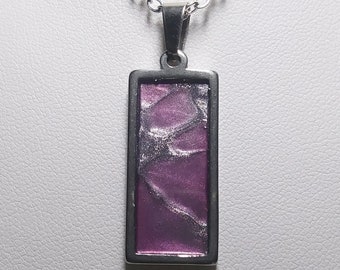 Hand Painted One of a Kind Stainless Steel Sealed Rectangle Glass Pendant Necklace Swirls Sea Scene Pink Silver Lava Lamp Jellyfish