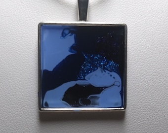 Hand Painted One of a Kind Stainless Steel Sealed Rectangle Glass Pendant Necklace Woman Dancing