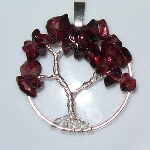 Tree of Life Pendant - Garnet - Wire Wrapped Silver - Medium Size - January Birthstone