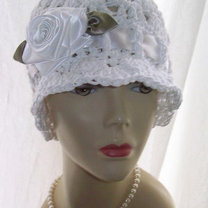 Custom Cloche - Choose Hat and Flower Color - All Cotton  20s Flapper Sun Hat Satin Flower Rose Wedding