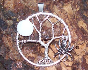 Tree of Life Pendant Necklace Autumn Moon Spider Halloween Wire Silver Copper Necklace