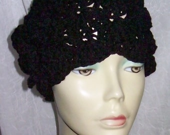 Black Warm Winter Cloche 1920s Flapper Hat Rose
