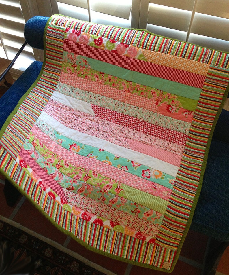 Handmade Baby Quilt Floral Red Pink Lime Green Pattern Etsy