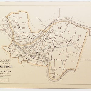 Jahrgang Pittsburgh Allegheny Stadt Ward Karte Atlas Index Lithographie 1890