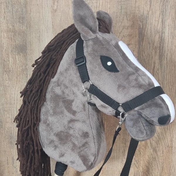 Realistic Hobby Horse stick horse - large A3 - beautiful light brown horse with a white spot and a brown mane