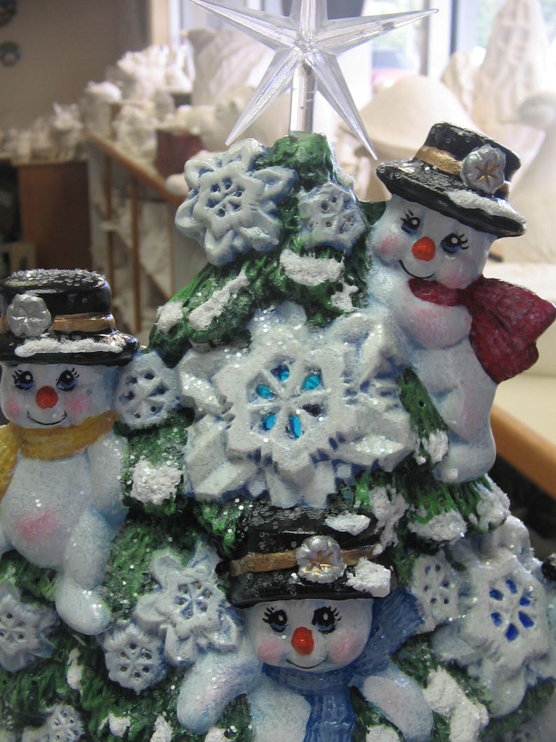 Ceramic Hand Painted Snowman Christmas Tree Lighted Tree Etsy