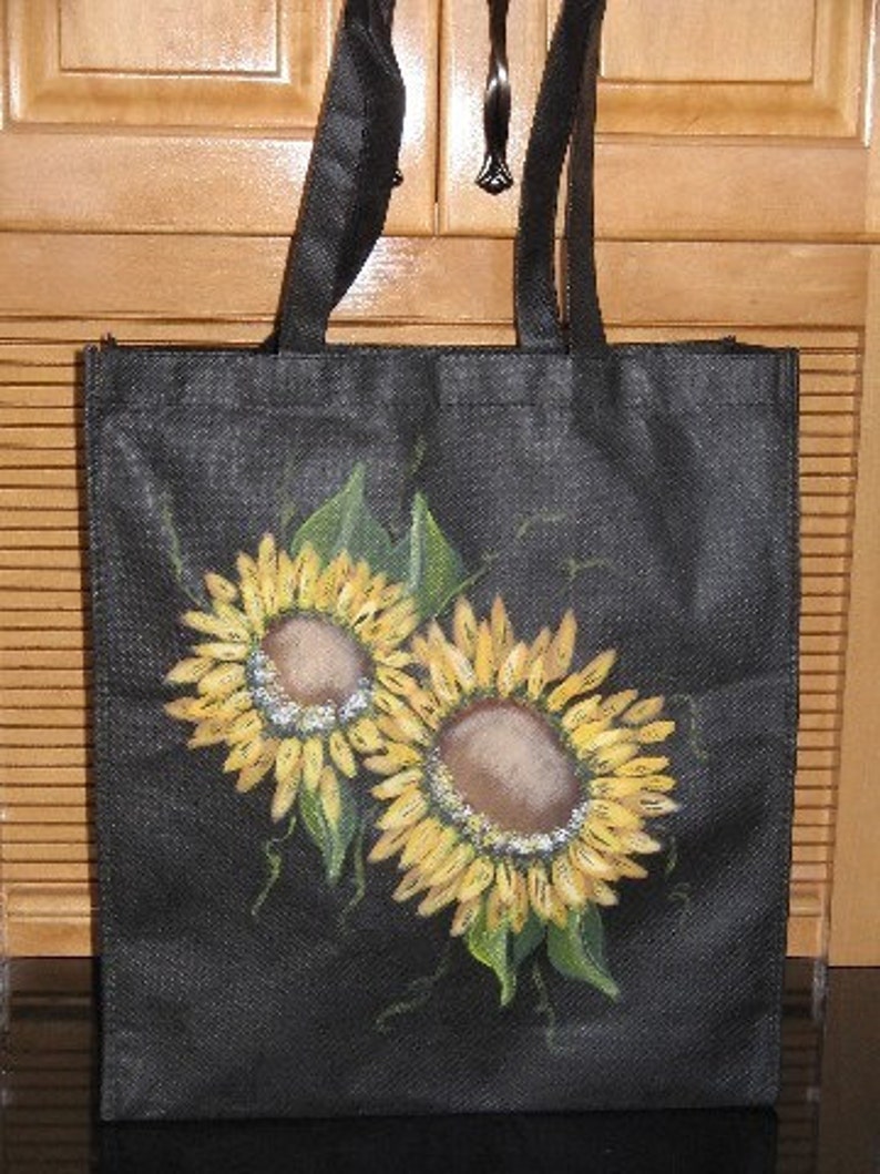 Sunflower Design Grocery Tote Bag Hand Painted Sunflowers Etsy