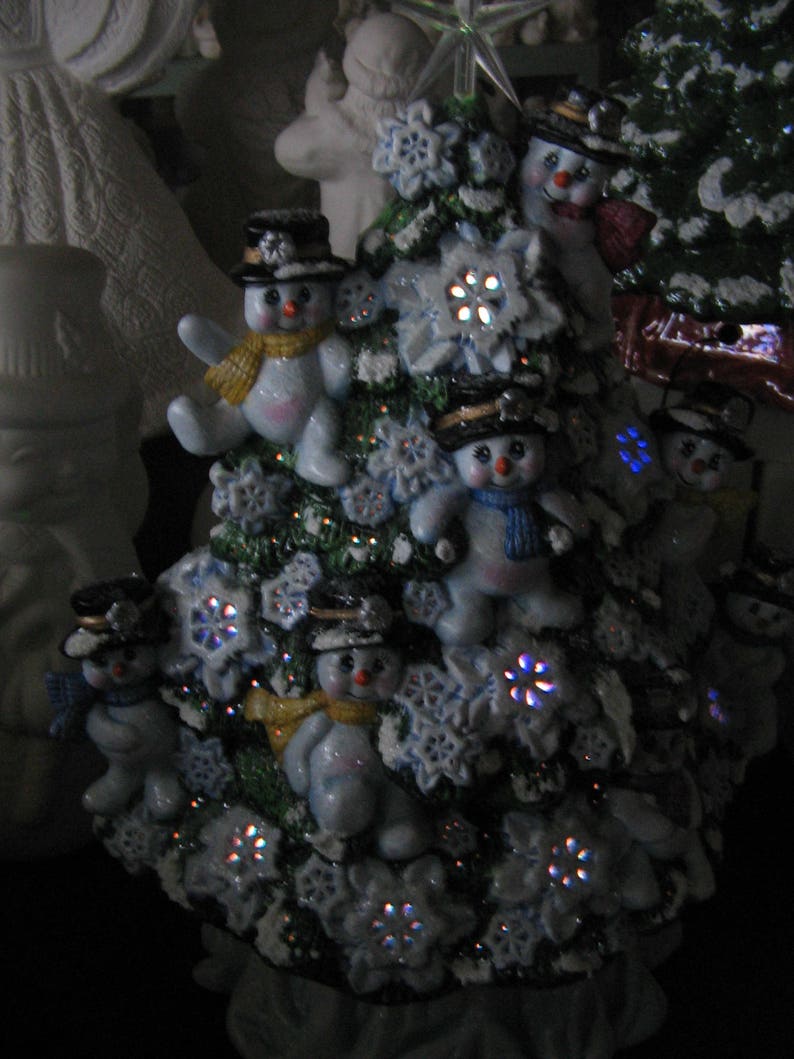 Ceramic Hand Painted Snowman Christmas Tree Lighted Tree Etsy