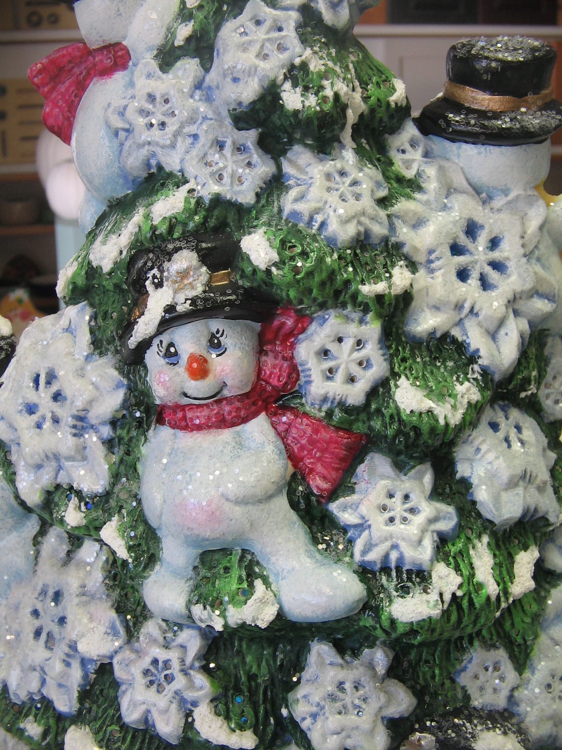 Ceramic Hand Painted Snowman Christmas Tree Lighted Tree Etsy
