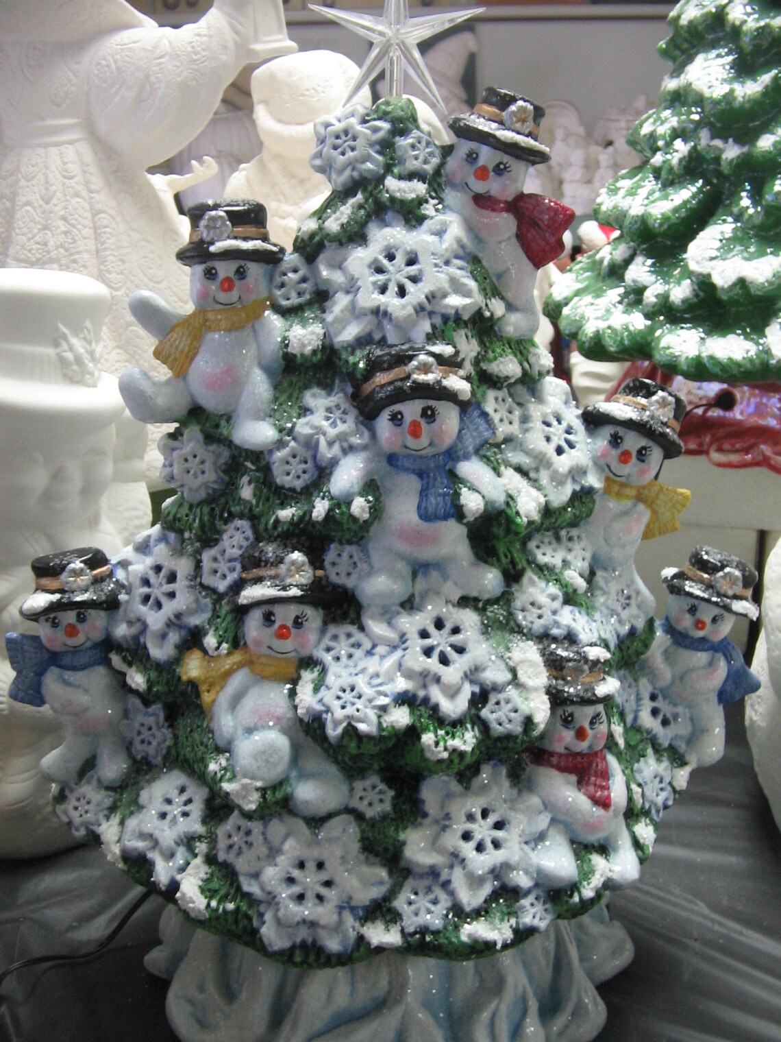 Ceramic Hand Painted Snowman Christmas Tree Lighted Tree Etsy