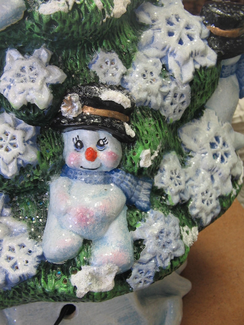 Ceramic Hand Painted Snowman Christmas Tree Lighted Tree Etsy