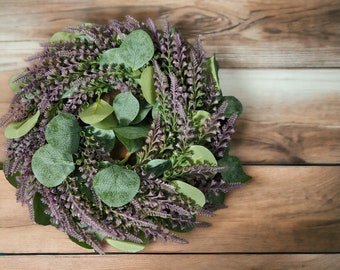 Purple wreath with eucalyptus leaves