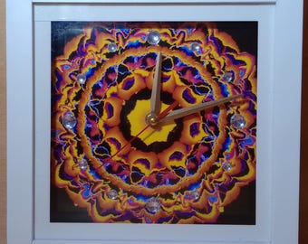 LED Wall Clock with Mandala 01 or Abstract Art | Remote-Controlled Light-Up Clock | USB or Battery Powered | 23x23 cm | Home Decor Gift