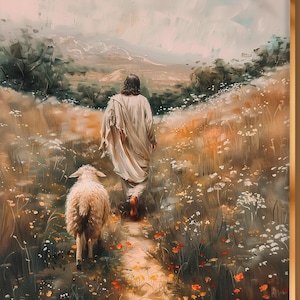 Jesus leaves the 99 wall art, Christian wall art,  Religious wall decor, digital download